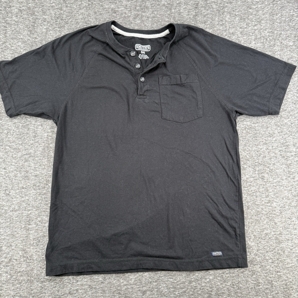 Smiths Workwear Henley Pocket T Shirt Mens Medium Black Short Sleeve Casual